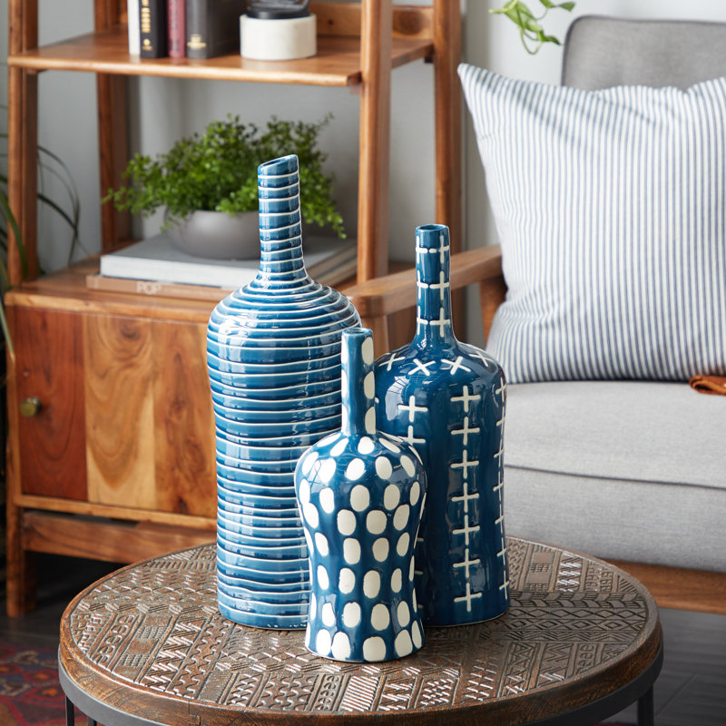 Dakota Fields 3 Piece Blue Ceramic Table Vase Set & Reviews Wayfair